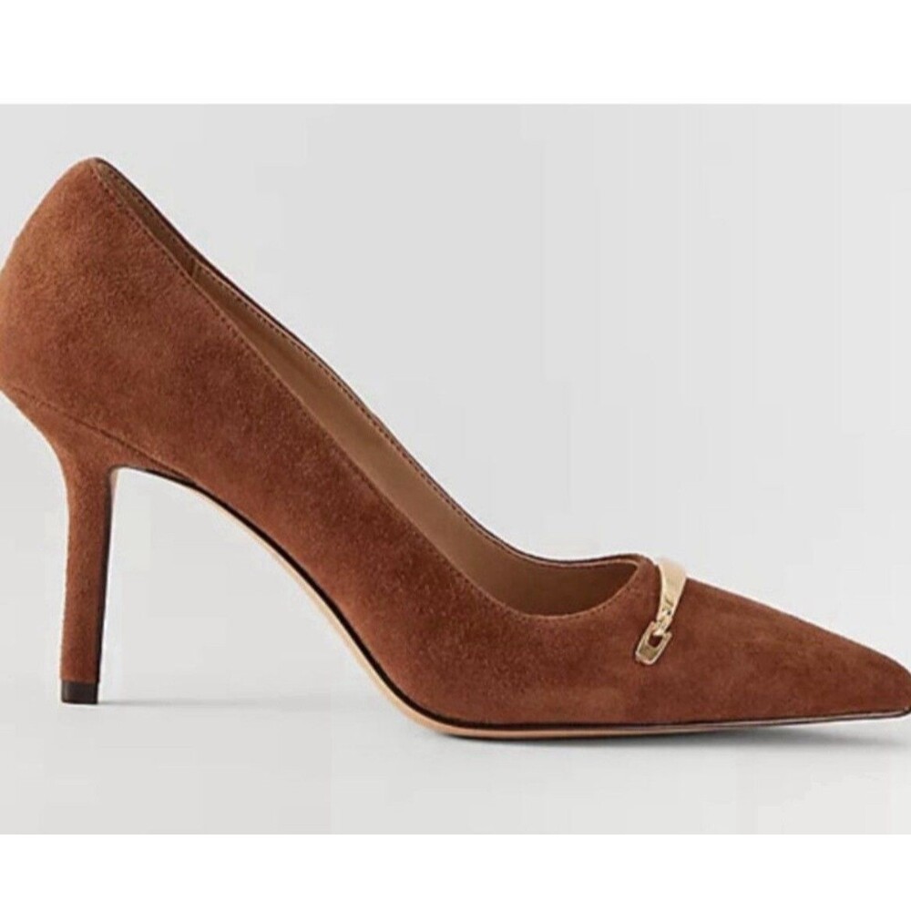 Ann Taylor Mae Chain Brown Leather Suede Stiletto Pumps Shoes Women’s 7